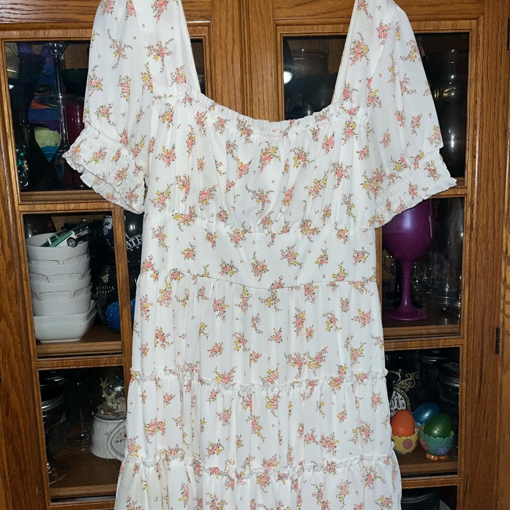 Altar'd State White Dress with Pink and Yellow Floral Accents